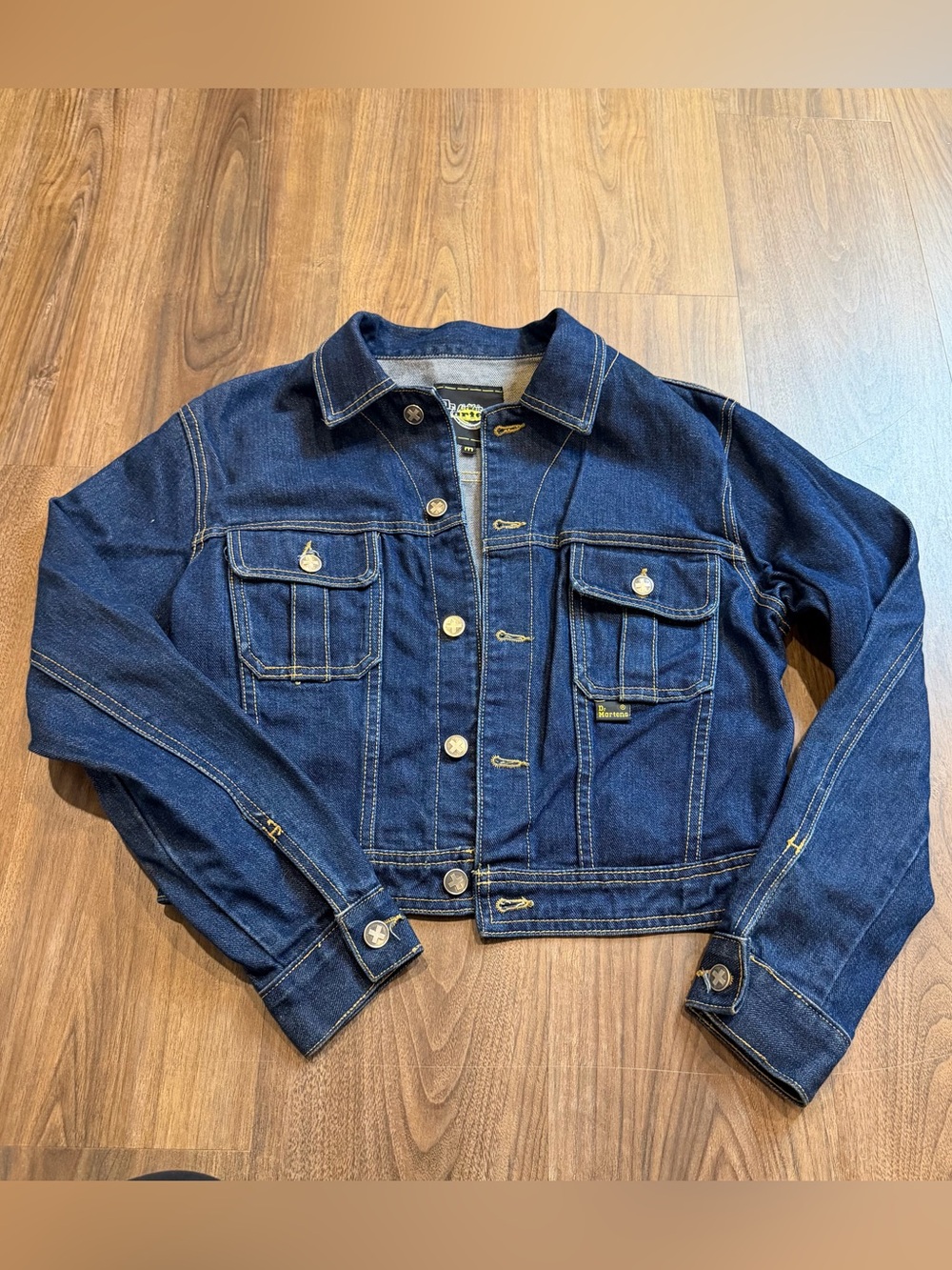 Vintage Dr. Martens Dark Blue Denim Jacket with Yellow Stitching Sz M